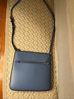 kate spade blue leather messenger bag with gold hardware